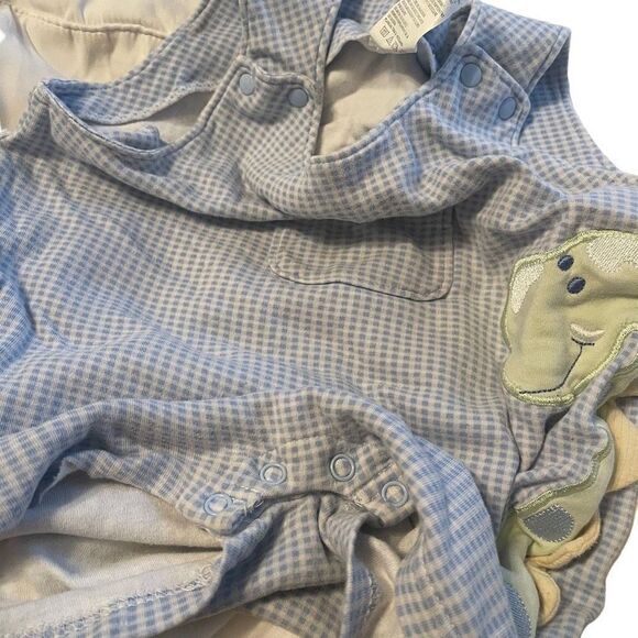 Vintage gingham blue with checkered shortfalls romper 24 months Dino dinosaur - Picture 4 of 10